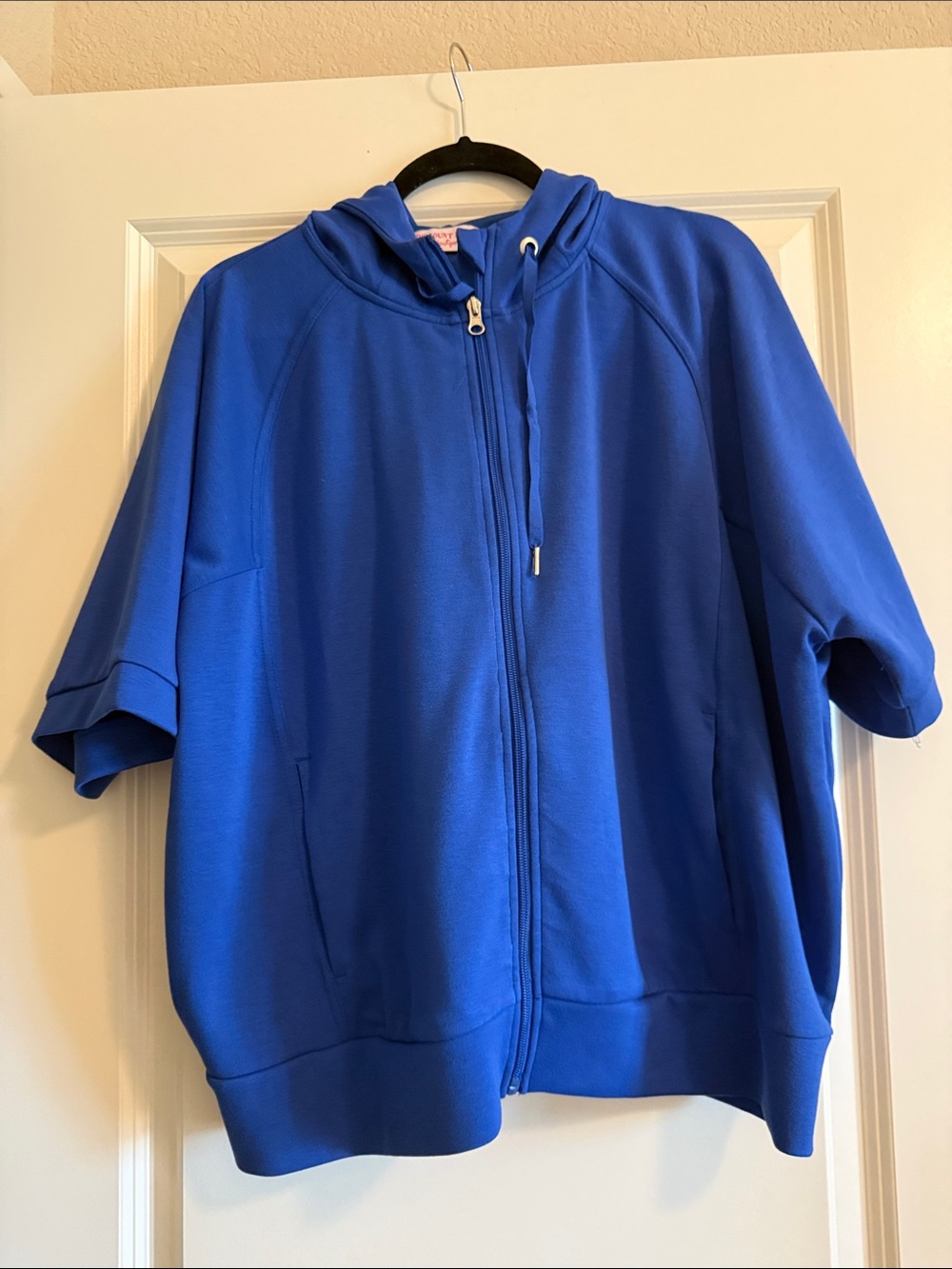 Discount Divas Blue Short-Sleeve Zip Hoodie- Soft Scuba Fabric!
